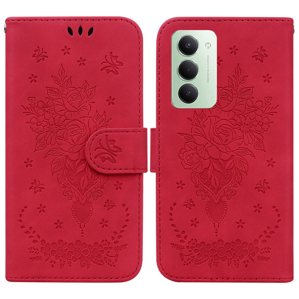 (Red) For Xiaomi Mi 15 5G (Global) (169Mm) Case Butterfly Flower Imprint Pu Leather Wallet Phone Cover With Strap Red 6914270903807