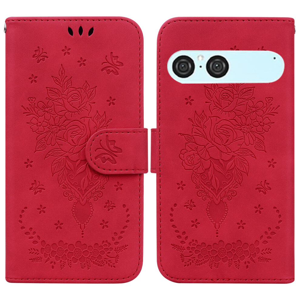 (Red) For Sony Xperia 10 Vii Case Butterfly Flower Imprint Pu Leather Wallet Phone Cover With Strap Red 6914273968469