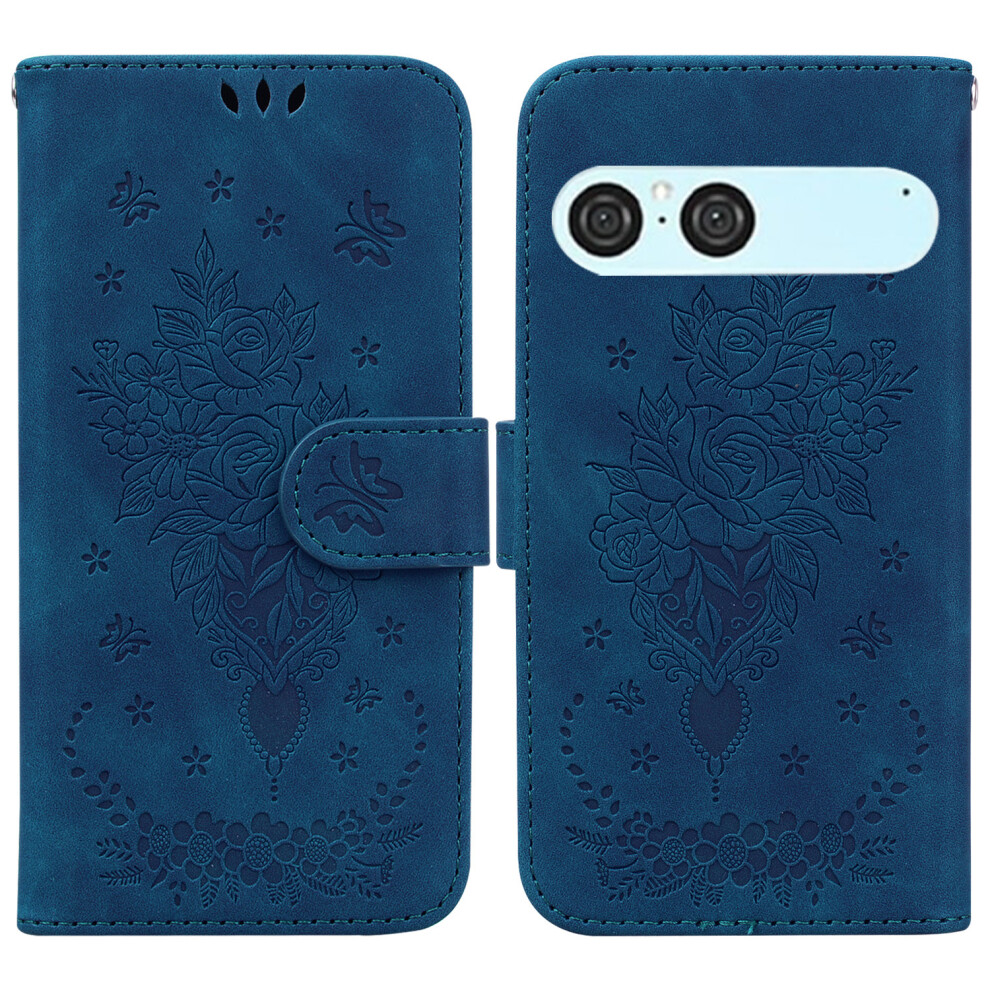 (Blue) For Sony Xperia 10 Vii Case Butterfly Flower Imprint Pu Leather Wallet Phone Cover With Strap Blue 6914278693694