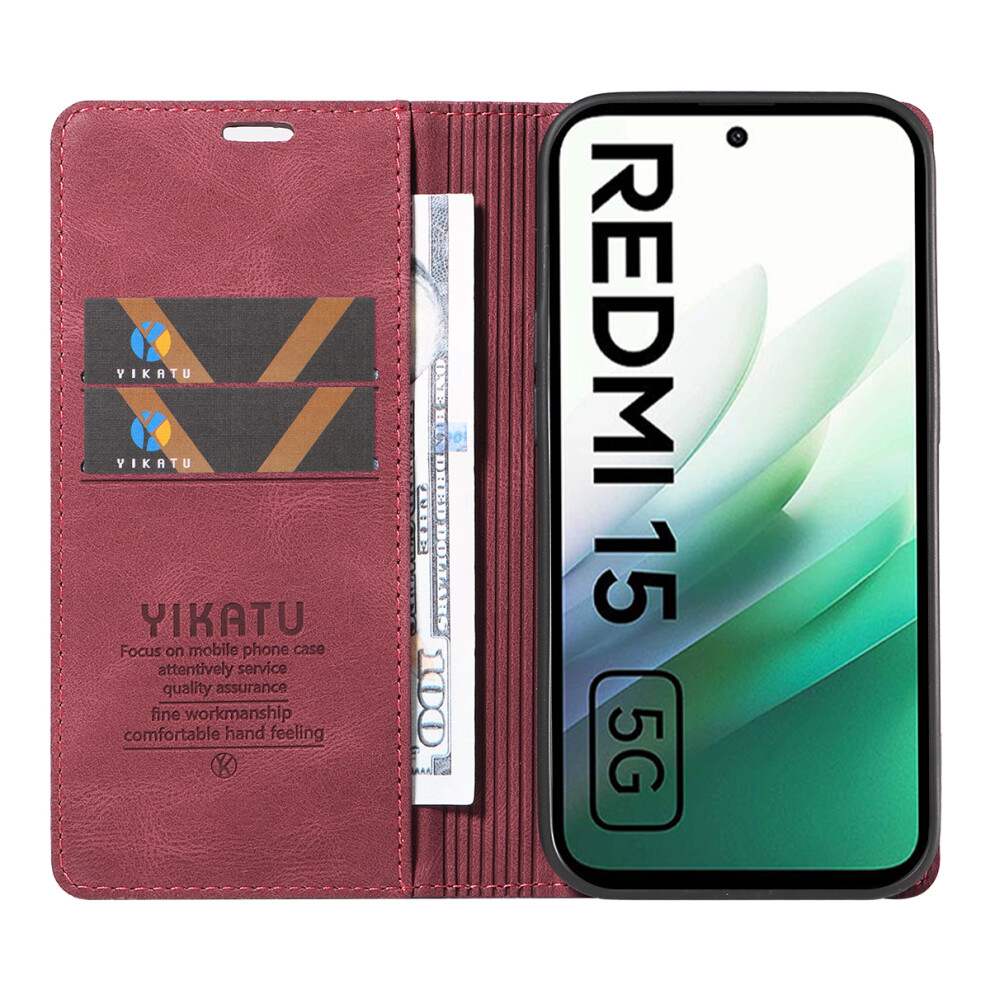 (Wine ) For Xiaomi Mi 15 4G (Eu) (171Mm) Leather Cover Yikatu Yk-004 Skin-Touch Wallet Phone Cases Red 6914277659271