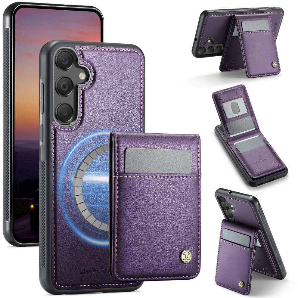 (Purple) For Samsung Galaxy A55 5G Galaxy A35 5G Leather Back Cover Compatible With Magsafe Jeehood J06 Phone Case With Card Bag Rfid Blocking Purple 6914272400397