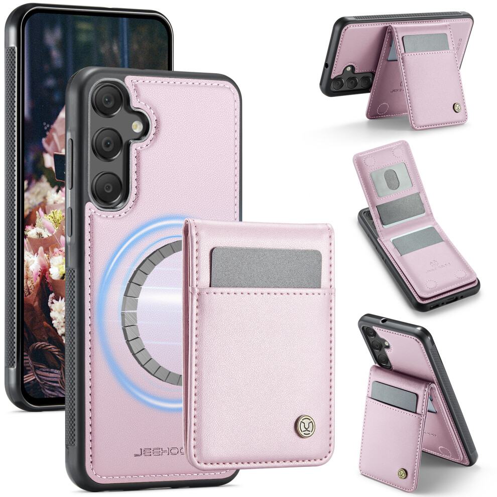 (Pink) For Samsung Galaxy A55 5G Galaxy A35 5G Leather Back Cover Compatible With Magsafe Jeehood J06 Phone Case With Card Bag Rfid Blocking Pink 6914277421700