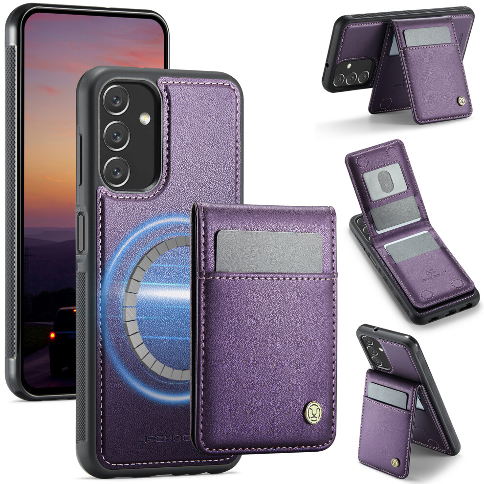 (Purple) For Samsung Galaxy A14 4G Galaxy M44 5G Galaxy A14 5G Leather Back Cover Compatible With Magsafe Jeehood J06 Phone Case With Card Bag Rfid Bl Purple 6914271979122