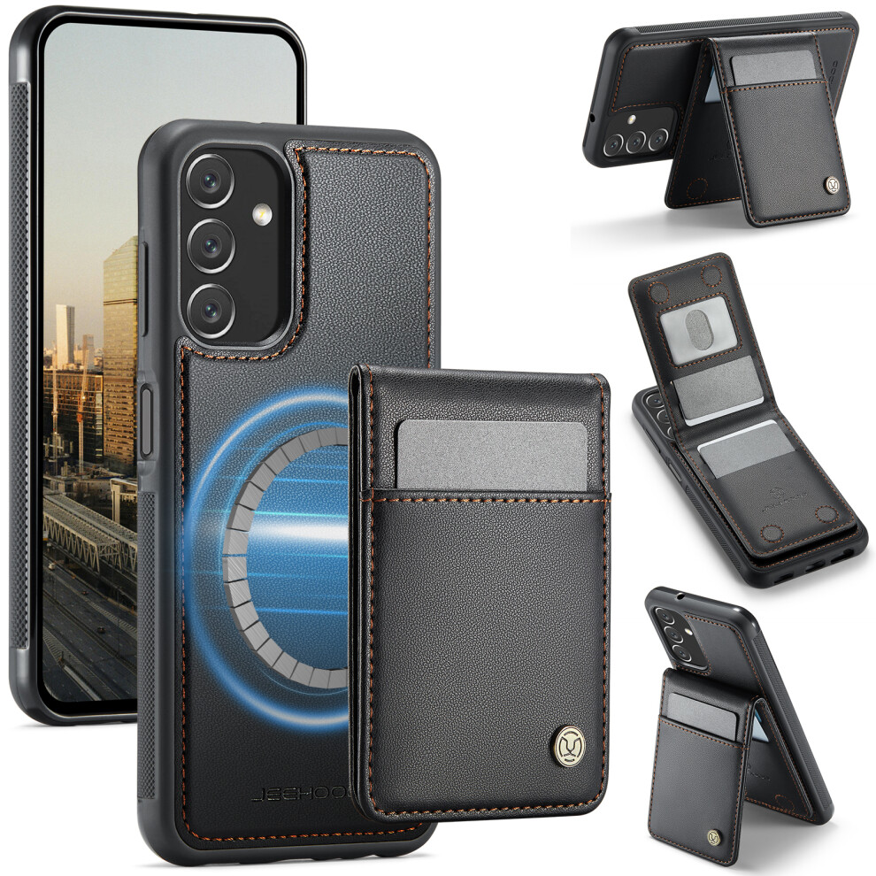 (Black) For Samsung Galaxy A14 4G Galaxy M44 5G Galaxy A14 5G Leather Back Cover Compatible With Magsafe Jeehood J06 Phone Case With Card Bag Rfid Blo Black 6914279980557