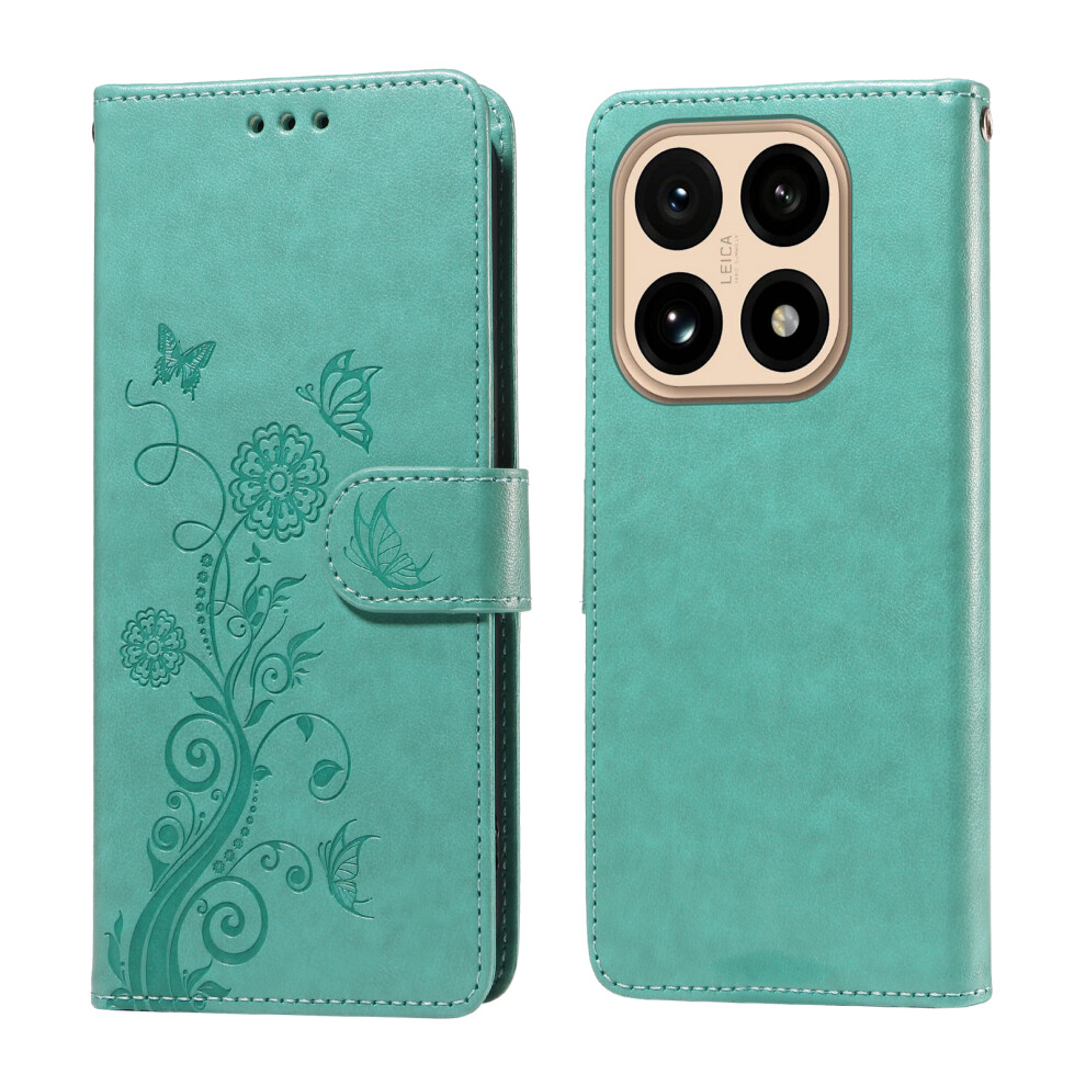(Green) For Xiaomi 15T Leather Case Butterfly Floral Imprint Wallet Stand Cover Green 6914275321194