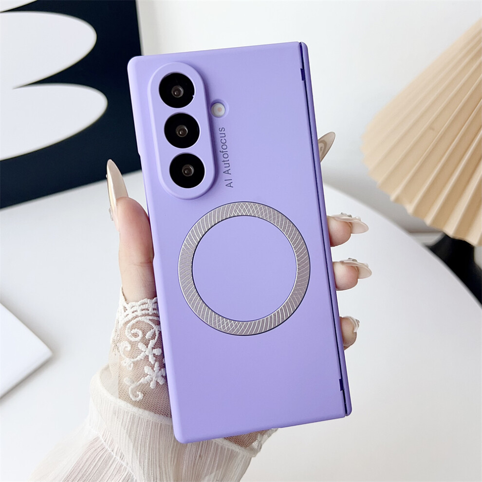 (Purple) For Samsung Galaxy Z Fold7 5G Magnetic Case Hard Pc Phone Cover With Tempered Glass Screen Film Purple 6914278608971