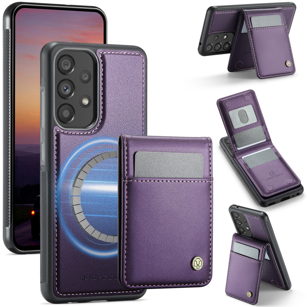 (Purple) For Samsung Galaxy A52 5G Galaxy A52s 5G Galaxy A52 4G Leather Back Cover Compatible With Magsafe Jeehood J06 Phone Case With Card Bag Rfid B Purple 6914277380274