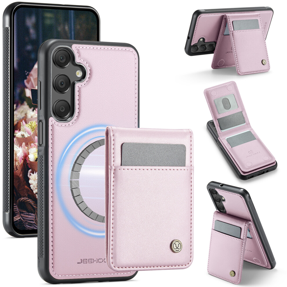 (Pink) For Samsung Galaxy A16 5G Galaxy A16 4G Leather Back Cover Compatible With Magsafe Jeehood J06 Phone Case With Card Bag Rfid Blocking Pink 6914279519733