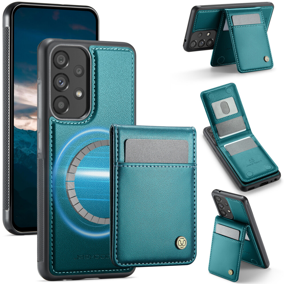 (Blue) For Samsung Galaxy A52 5G Galaxy A52s 5G Galaxy A52 4G Leather Back Cover Compatible With Magsafe Jeehood J06 Phone Case With Card Bag Rfid Blo Blue 6914276466047