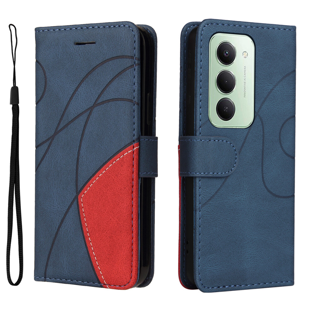 (Blue) For Xiaomi Redmi 15 5G (Global) (169Mm) Leather Phone Case Stand Wallet With Bi-Colour Splicing Design Blue 6914271946858