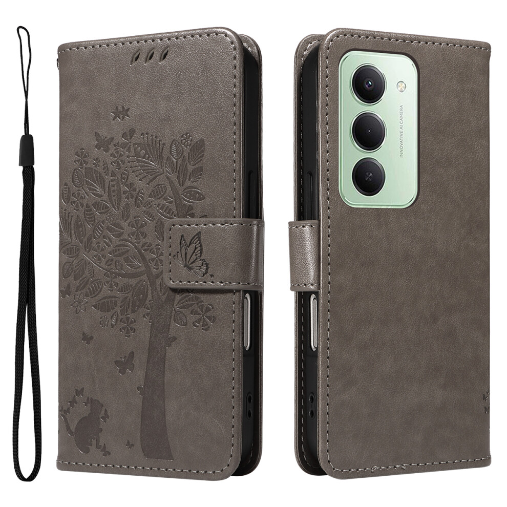 (Grey) For Xiaomi Redmi 15 4G (Eu) (171Mm) Phone Case With Stand Cat Tree Pattern Leather Wallet Mobile Cover Grey 6914279566737