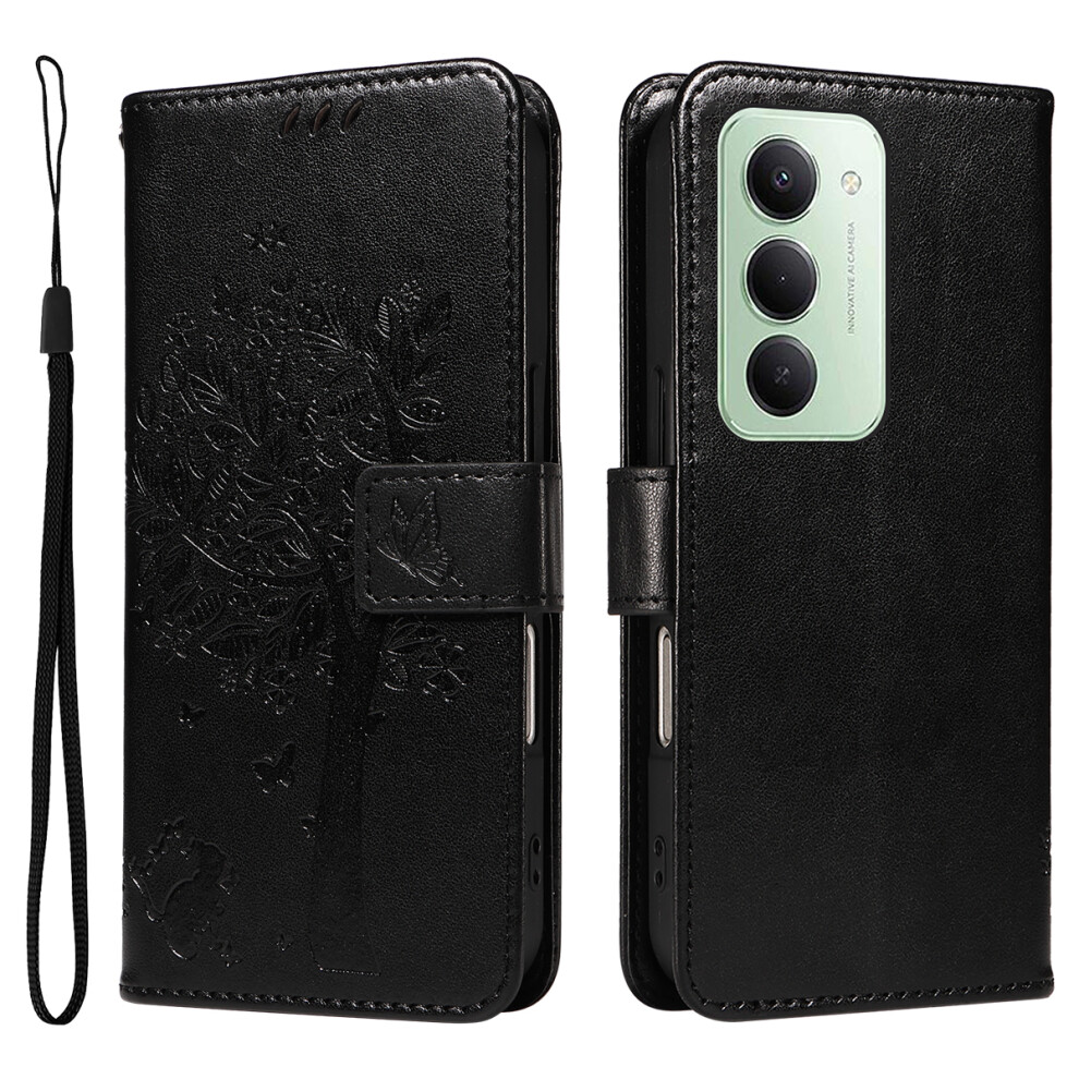 (Black) For Xiaomi Redmi 15 4G (Eu) (171Mm) Phone Case With Stand Cat Tree Pattern Leather Wallet Mobile Cover Black 6914279559449