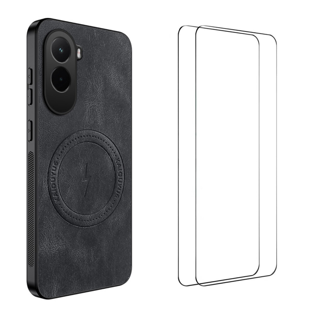 (Black) For Xiaomi Poco M7 4G Magnetic Case Wanlonfeng Sd Series Pc Tpu Phone Cover With 2Pcs Screen Film Black 6914274121535