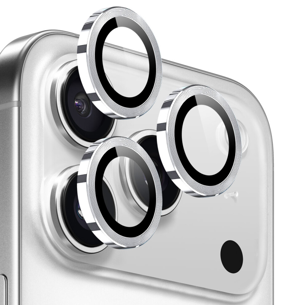(Silver) Northjo 1 Set For Iphone 17 Pro Max 17 Pro Tempered Glass Camera Lens Film Cd Veins Metal Ring Lens Guard Silver 6914276551811