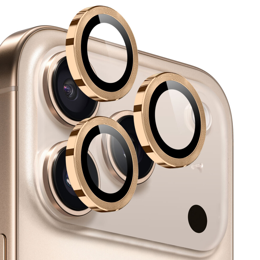 (Gold) Northjo 1 Set For Iphone 17 Pro Max 17 Pro Tempered Glass Camera Lens Film Cd Veins Metal Ring Lens Guard Gold 6914277117962