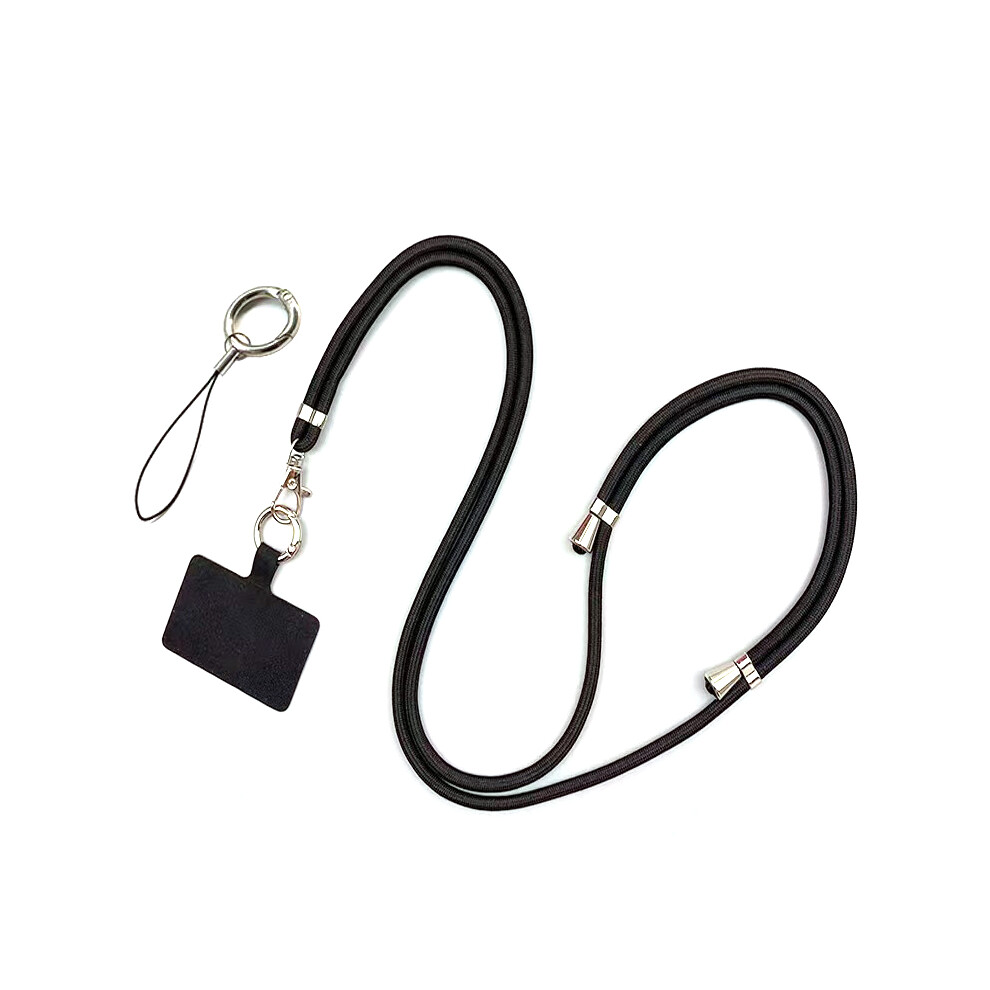 (Black) Polyester Phone Lanyard Adjustable 5Mm Neck Strap Crossbody Cell Phone Strap With Patch Black 6914275098843
