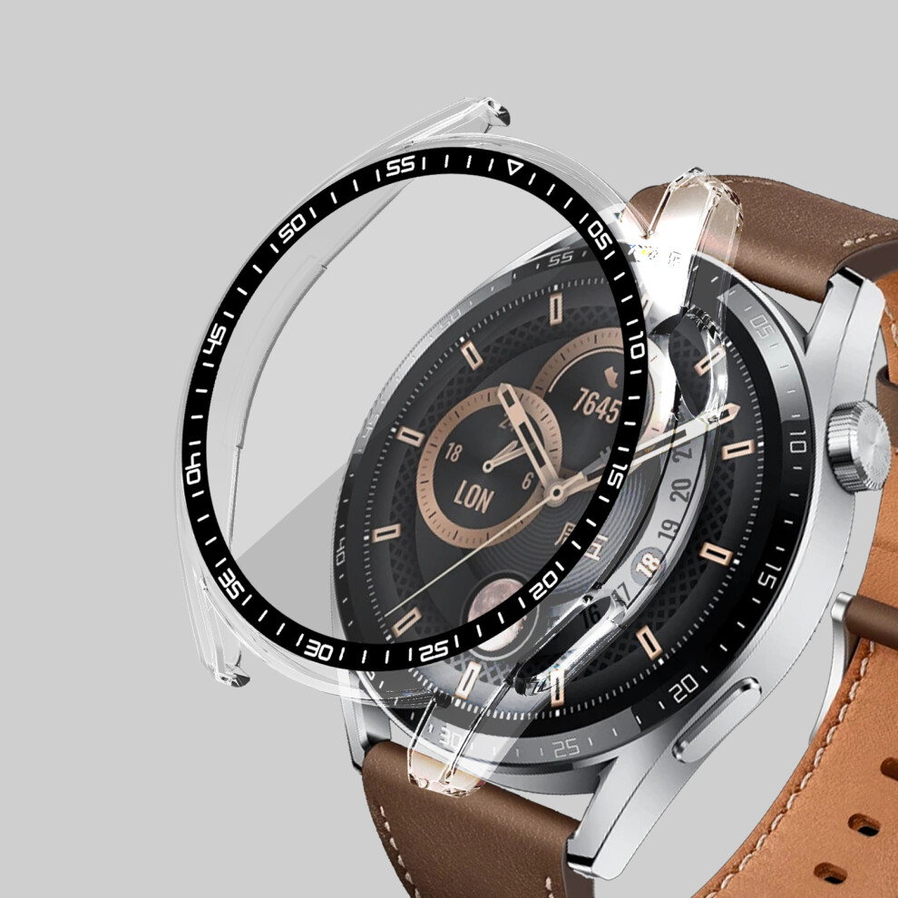 (Transparent) For Huawei Watch Gt 3 46Mm Shockproof Hard Pc Frame Protective Shell With Anti-Scratch Hd Tempered Glass Screen Protector 6914273224022