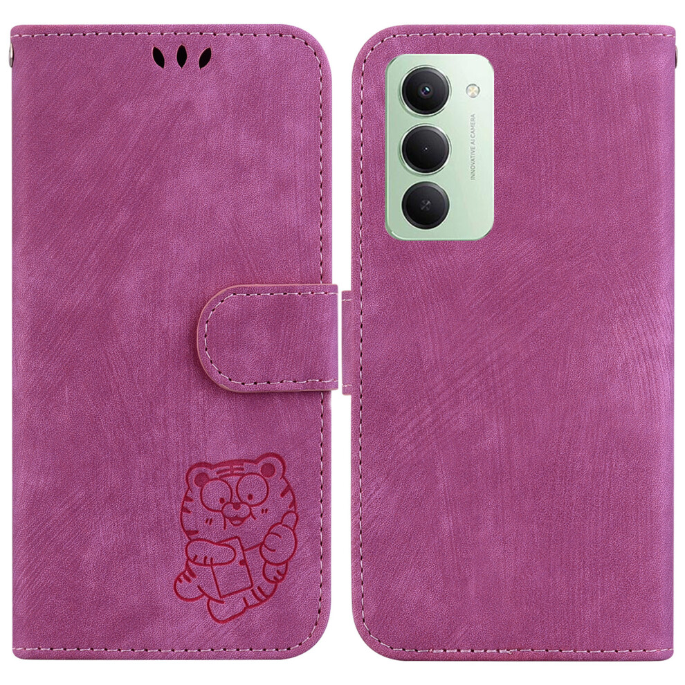 (Rose) For Xiaomi Redmi 15 5G (Global) (169Mm) Wallet Case Tiger Imprint Leather Shockproof Phone Cover With Wrist Strap 6914272942613