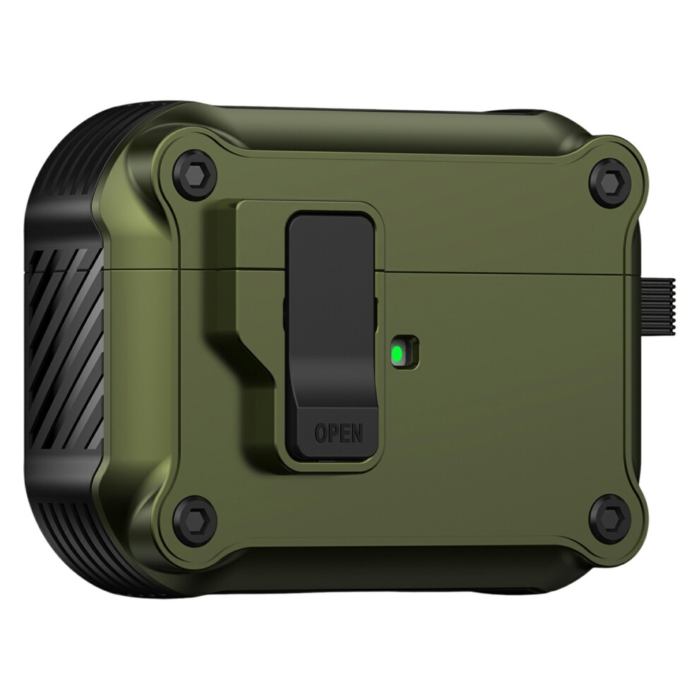 (Army ) For Airpods Pro 3 Case Tpu + Pc Earbuds Protective Cover With Carabiner Green