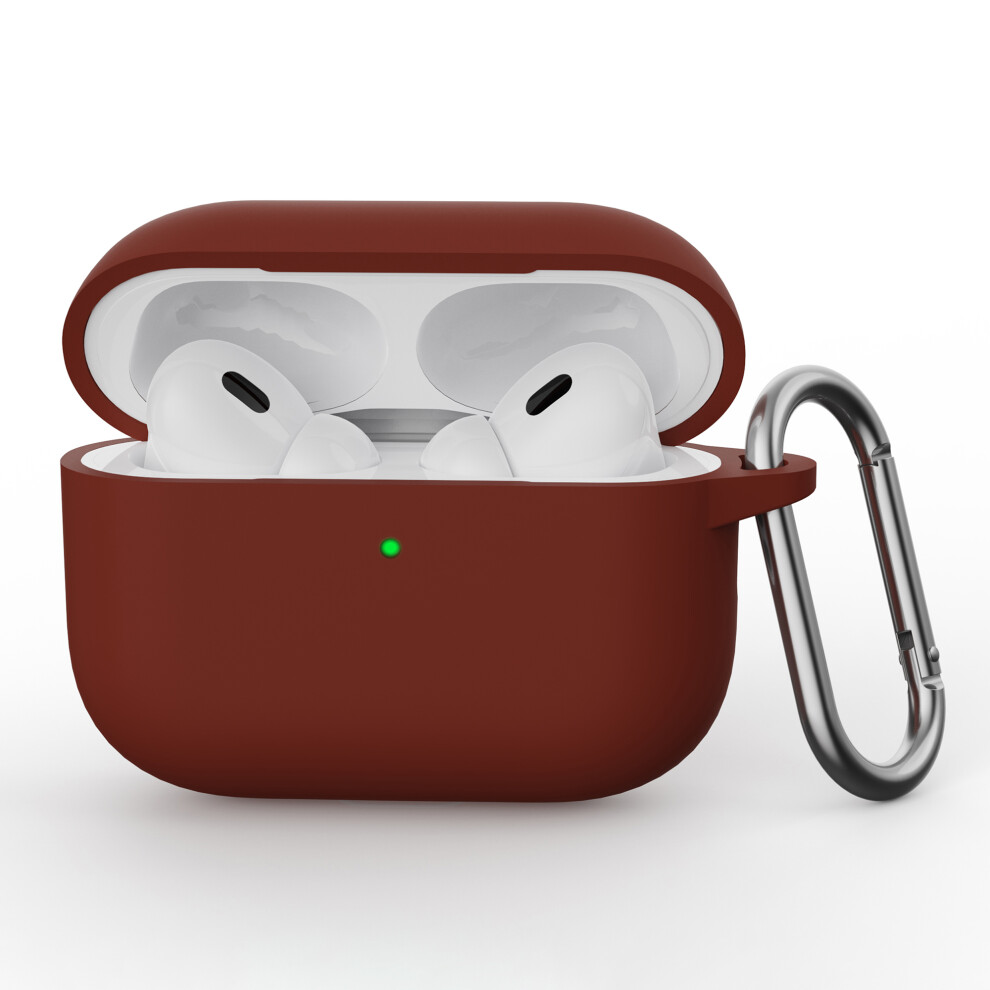 (Dark ) For Airpods Pro 3 Silicone Case Earphone Protective Cover With Carabiner Red 6914271078122