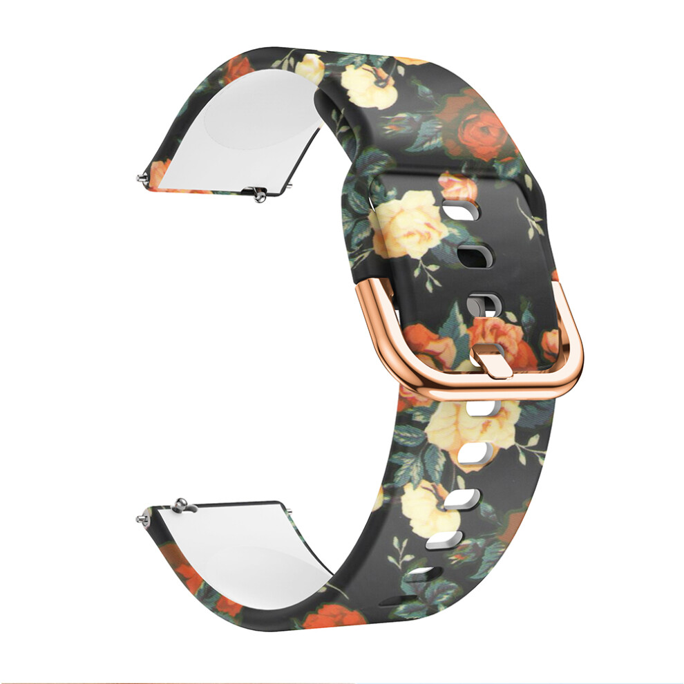 (Flowers Pattern) 20Mm Pattern Printing Silicone Watch Strap For Samsung Galaxy Watch Active, Pin Buckle Watch Wrist Band 6914275492474