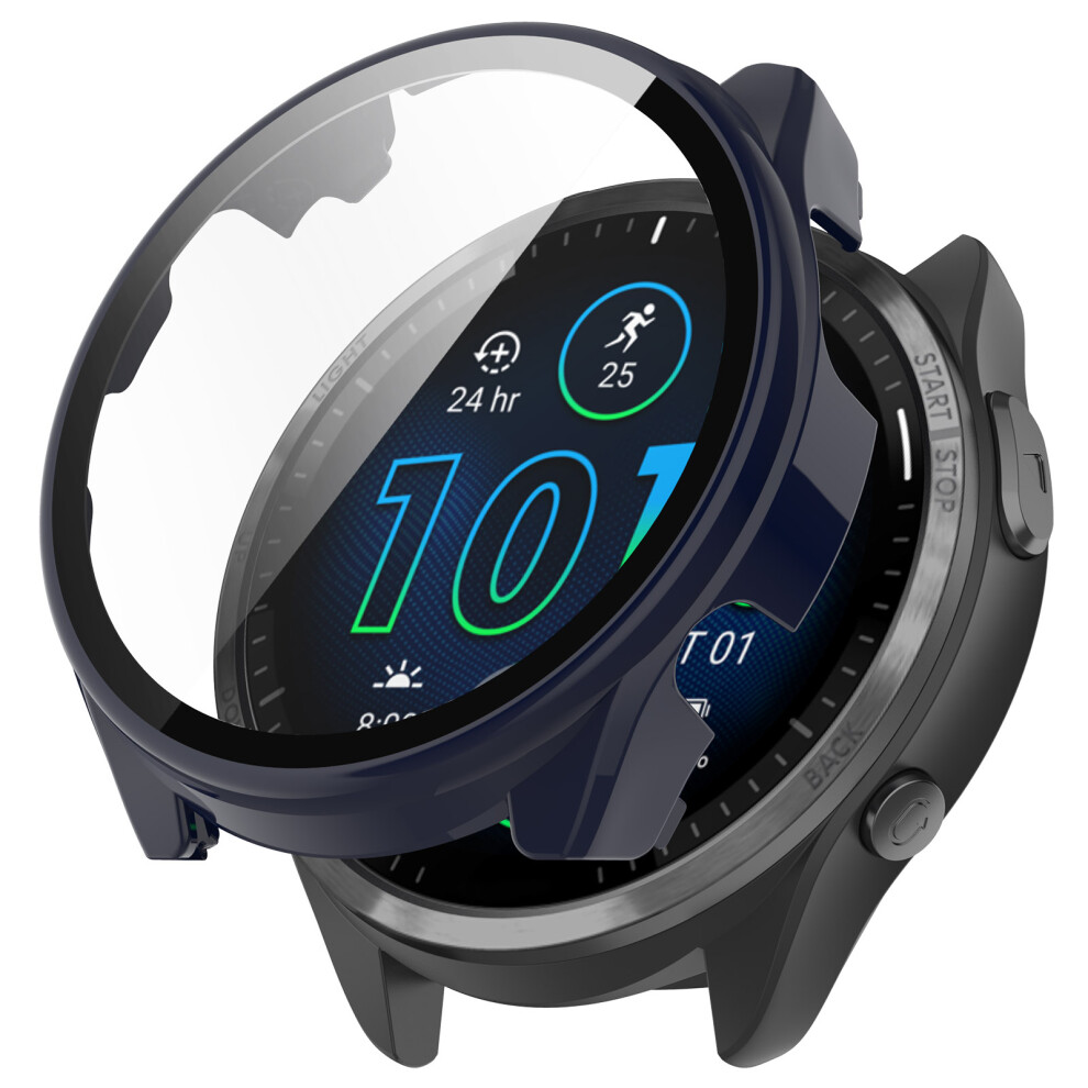 (Ink ) For Garmin Forerunner 965 Hard Pc Watch Case Protective Frame With Hd Tempered Glass Film Blue 6914271289306
