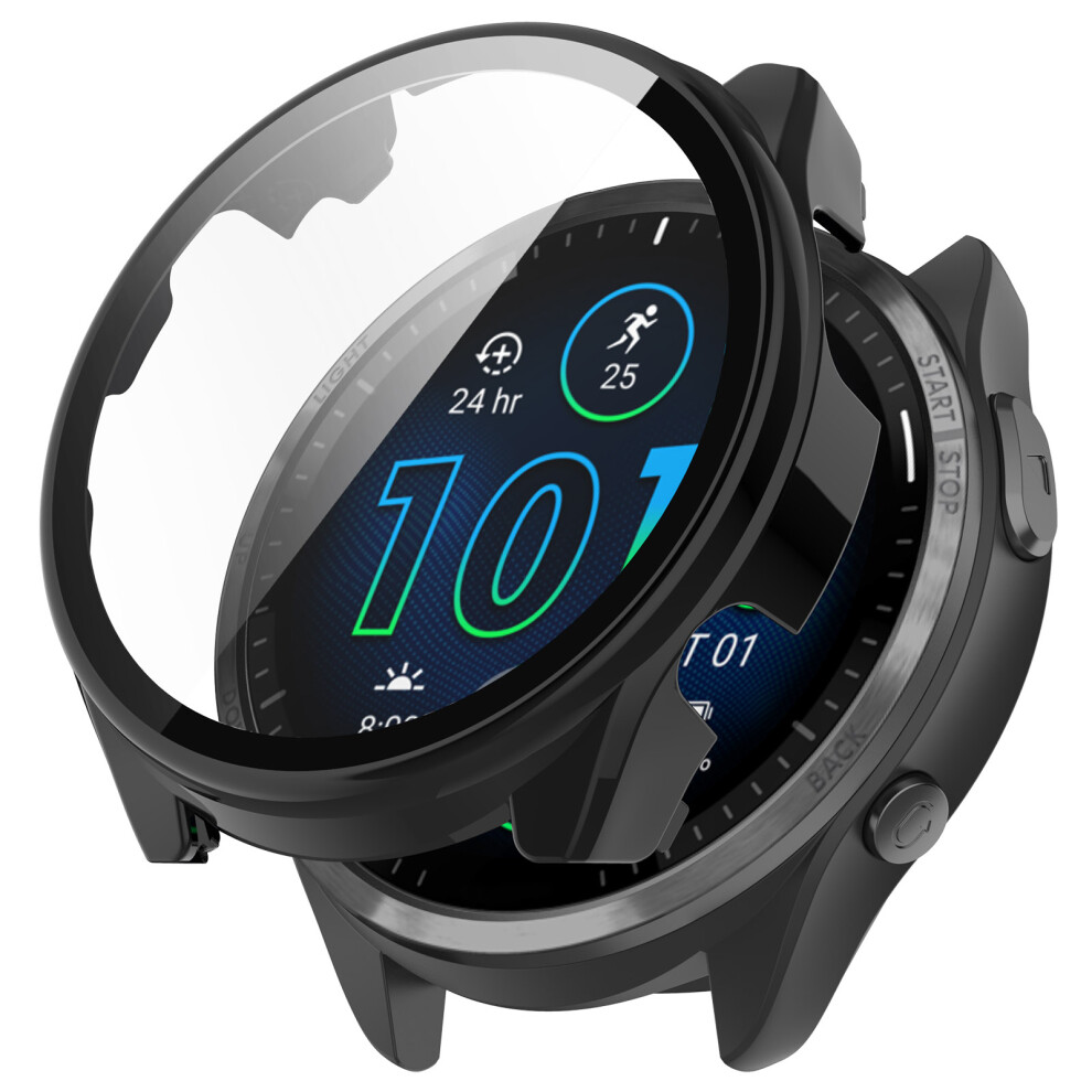 (Black) For Garmin Forerunner 965 Hard Pc Watch Case Protective Frame With Hd Tempered Glass Film Black 6914276899890
