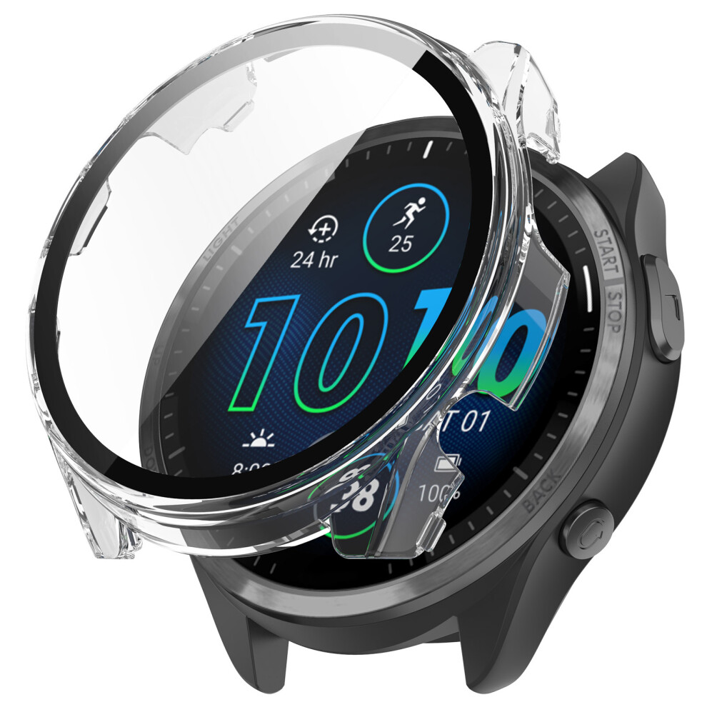 (Transparent ) For Garmin Forerunner 965 Hard Pc Watch Case Protective Frame With Hd Tempered Glass Film White 6914277082260