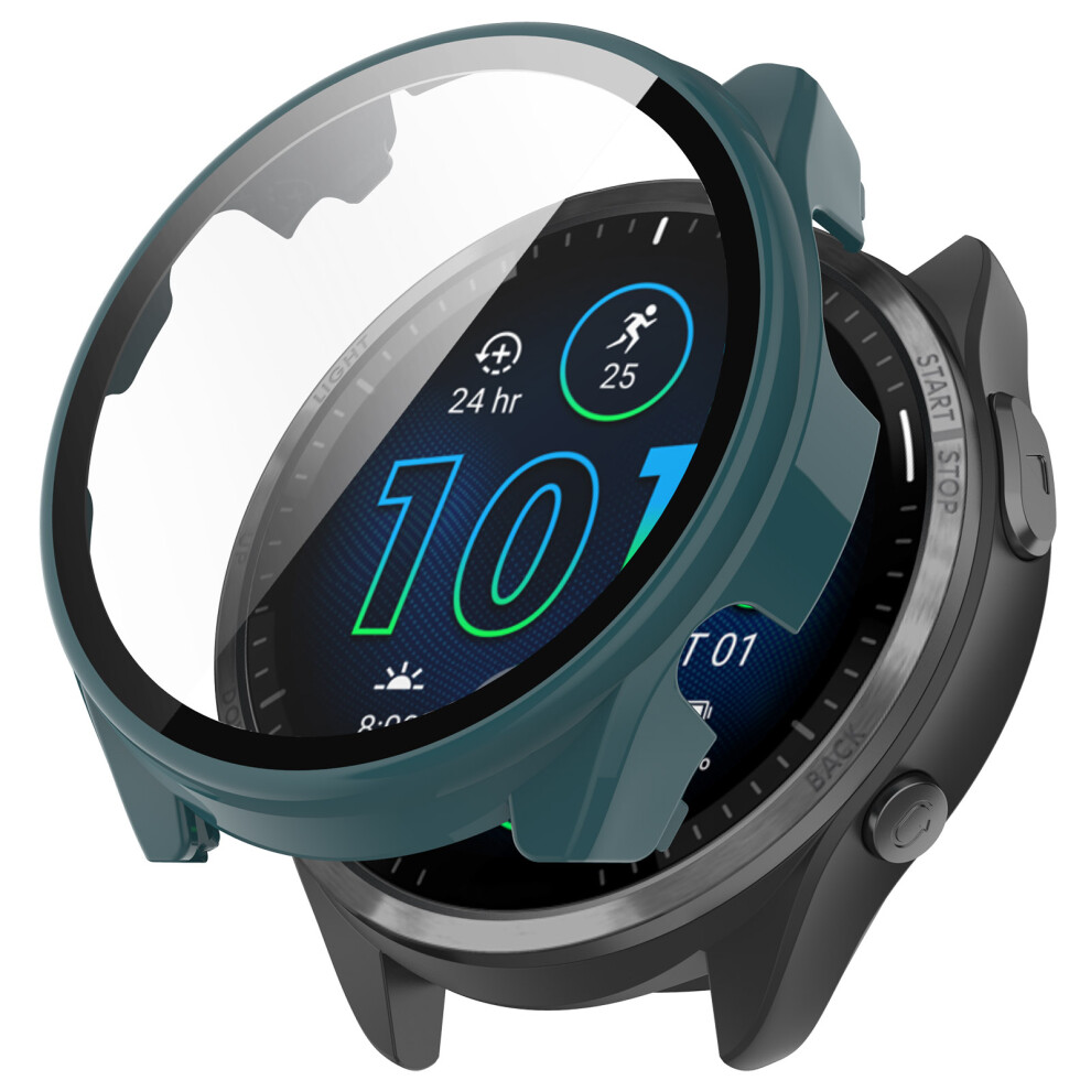 (Pine Needle ) For Garmin Forerunner 965 Hard Pc Watch Case Protective Frame With Hd Tempered Glass Film Green 6914279934871