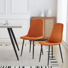 (Orange, 2PCS Dining Chair) 2/4PCS Velvet Dining Chairs Breakfast Metal Legs