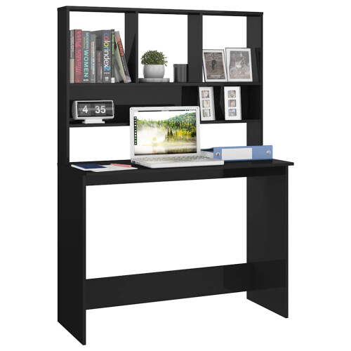 VidaXL (high gloss black) vidaXL Desk with Shelves Chipboard Computer Workstation Desk Multi Colours 2