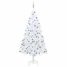(white and grey, 240 x 125 cm) vidaXL Artificial Pre-lit Christmas Tree with Ball Set Xmas Tree Green PVC