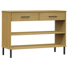 (brown) vidaXL Solid Wood Pine Console Cabinet with Metal Legs Brown OSLO Sideboard