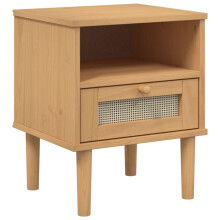 (brown) vidaXL Bedside Cabinet Nightstand SENJA Rattan Look Brown Solid Wood Pine