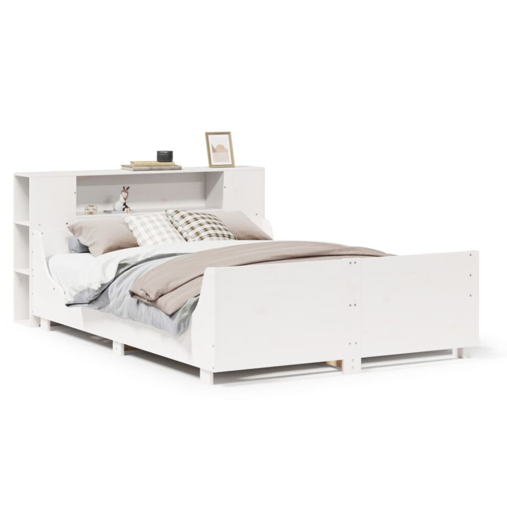 Vidaxl (White, 140 X 190 Cm) Bed Frame Without Mattress Bed Base White 140X200 Cm Solid Wood Pine