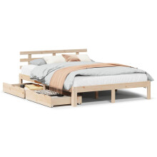 (120 x 190 cm) vidaXL Bed Frame with Drawers Bed Base 75x190 cm Small Single Solid Wood Pine