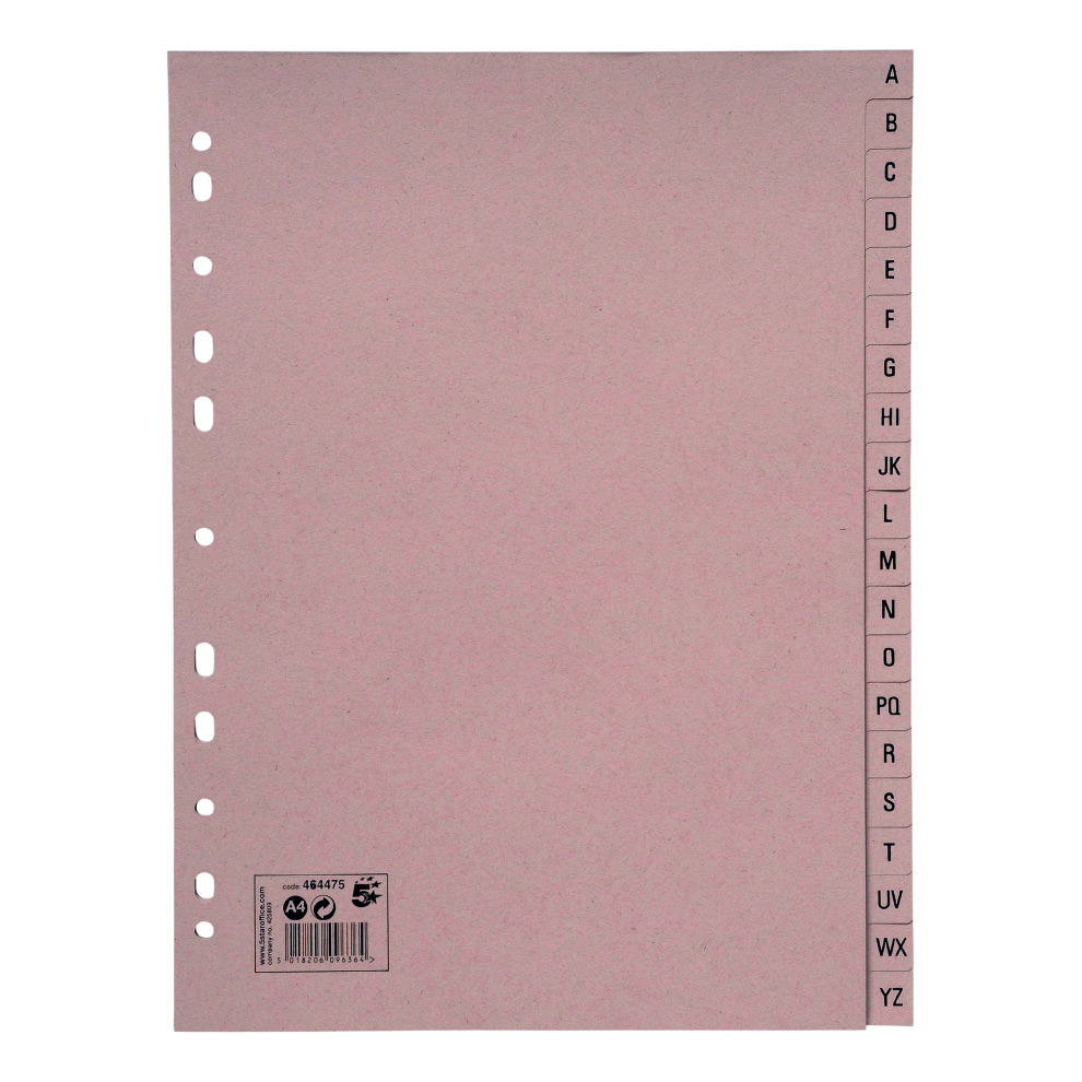 5 Star Eco Index A-Z Recycled Card Multipunched 150gsm A4 Buff-image-OPC-PJQBKFH-NEW