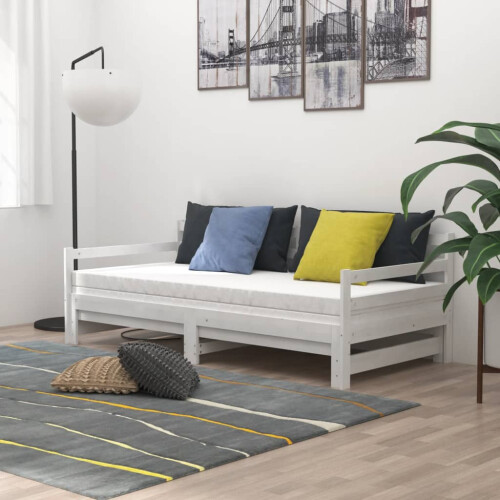 VidaXL (white) vidaXL Solid Pinewood Pull-out Day Bed 2x(90x200) cm Wooden Sleepover Sofa Bed 2