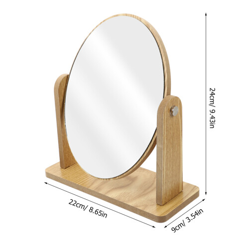 Khaki Wood Makeup Mirror Swivel Oval Tabletop Vanity Mirror 1