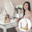 Khaki Wood Makeup Mirror Swivel Oval Tabletop Vanity Mirror 6