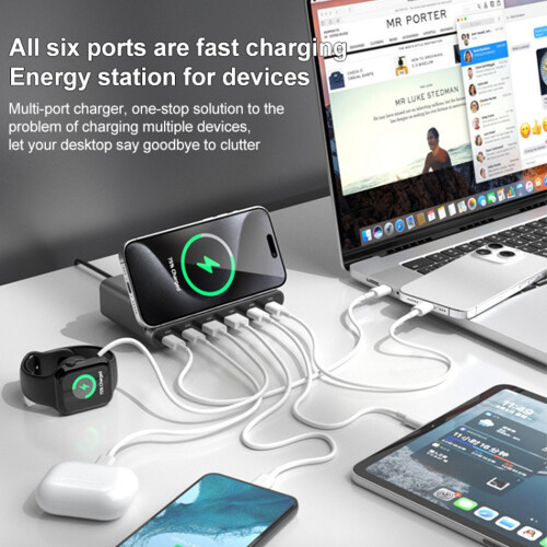 (UK Plug) 818D 160W 4 Type-C + 2 USB Portable GaN Desktop Ch 2