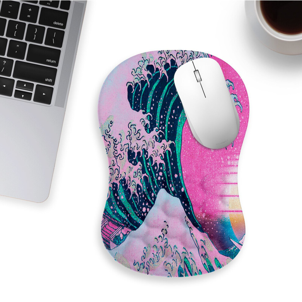 ( Ocean Wave) 30X20x2.5cm Office Gaming Mouse Pad With Wrist Res Pink 6914274149508