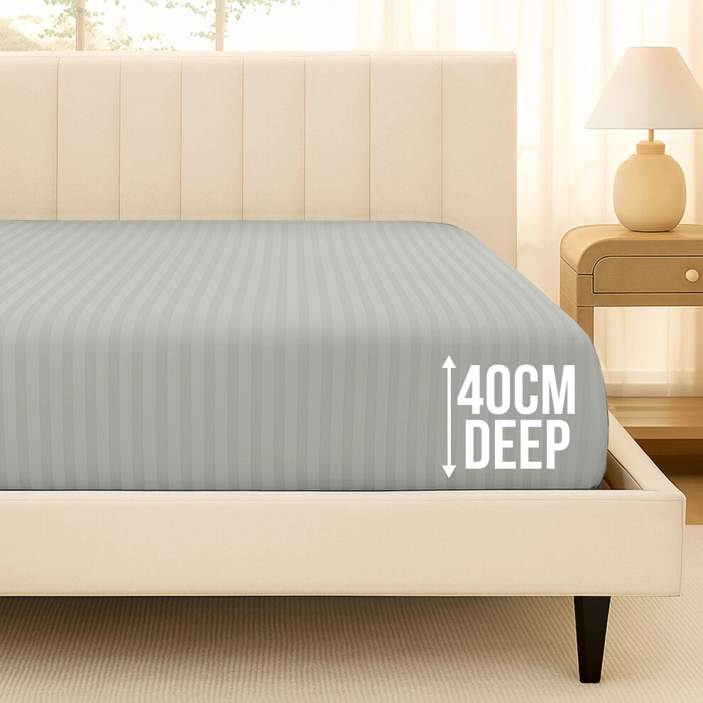(Double, Silver) Fitted Sheet 40CM Deep Bed Sheets & Pillowcases-image-OPC-PJQNK27-NEW