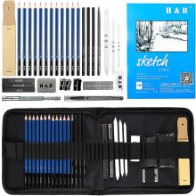 H&B 33pcs Sketch Pencils Set Artists Drawing Kit in Pencil case with Pencil Shar