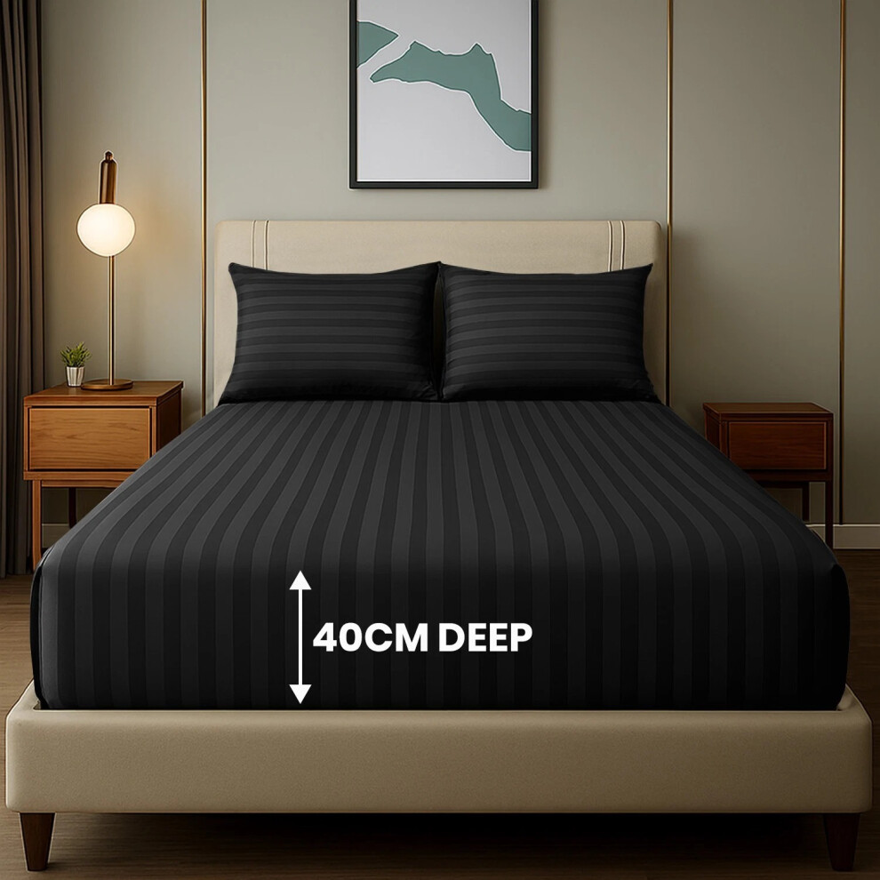 (King, Black) Fitted Sheet 40CM Deep Bed Sheets & Pillowcases-image-OPC-PJQNK2C-NEW