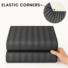 (3PCS CHARCOAL) King Size Fitted Sheets Pillowcase 40CM Bed Sheet