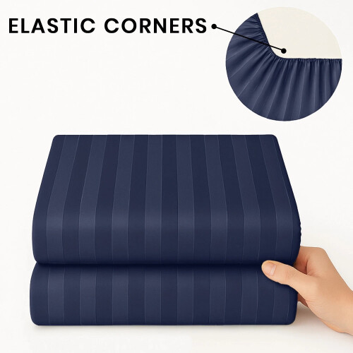 (3PCS BLUE) King Size Fitted Sheets Pillowcase 40CM Bed Sheet