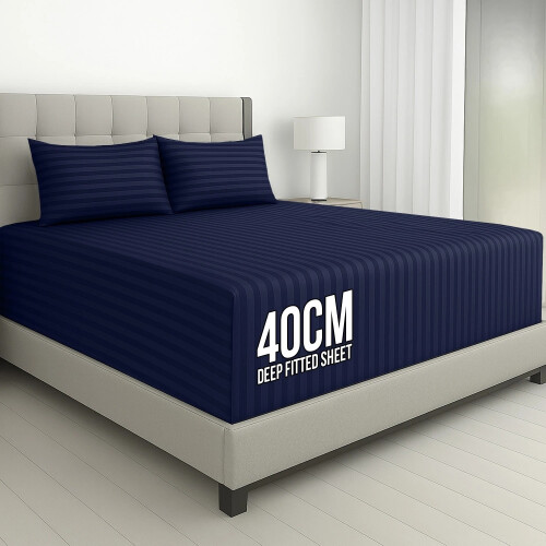 (3PCS BLUE) King Size Fitted Sheets Pillowcase 40CM Bed Sheet 2