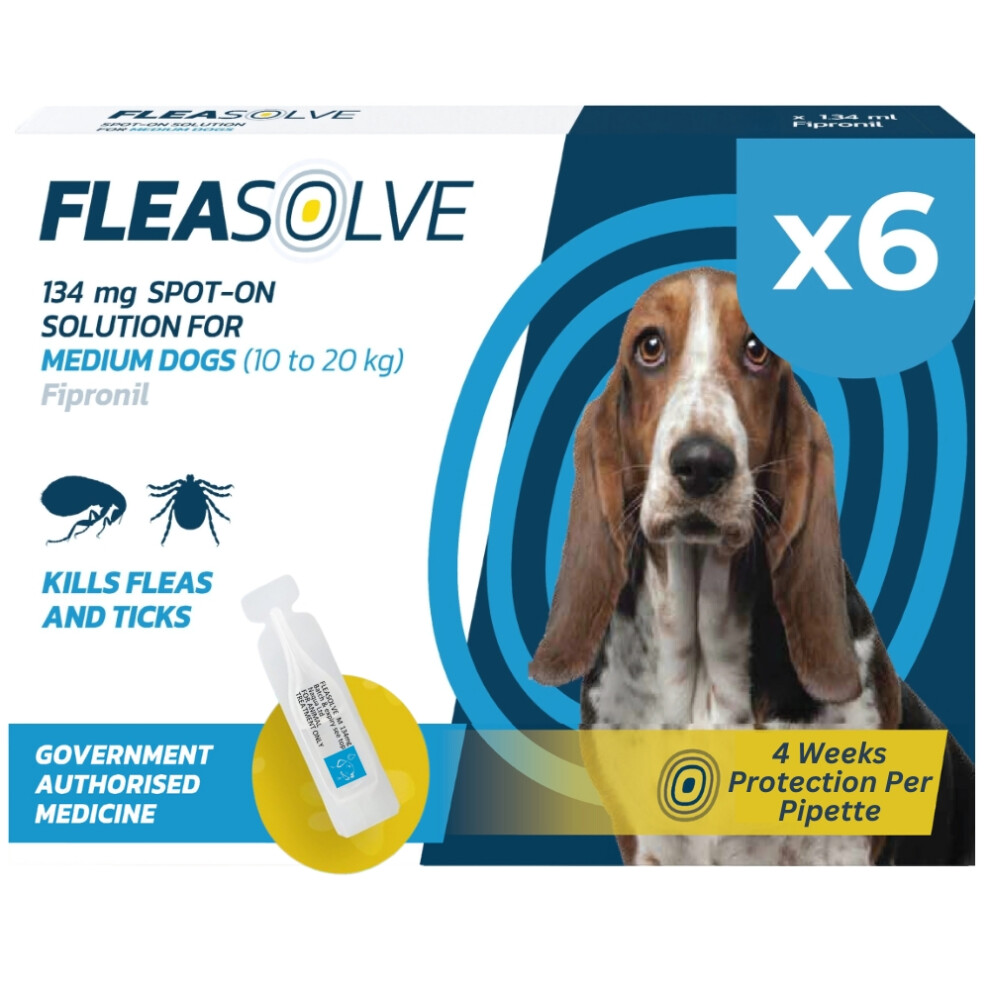Naqua Ltd Fleasolve Spot On Medium Dog X6 Flea Treatment