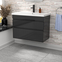 Nes Home Dark Grey PVC 800mm Wall Hung Basin Vanity Cabinet Unit 2 Drawers